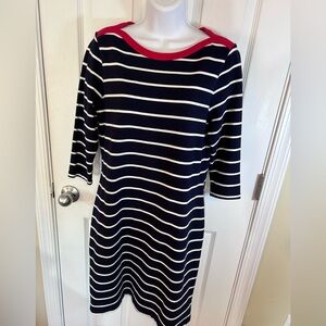 Talbots Navy Striped Dress with Red Trim